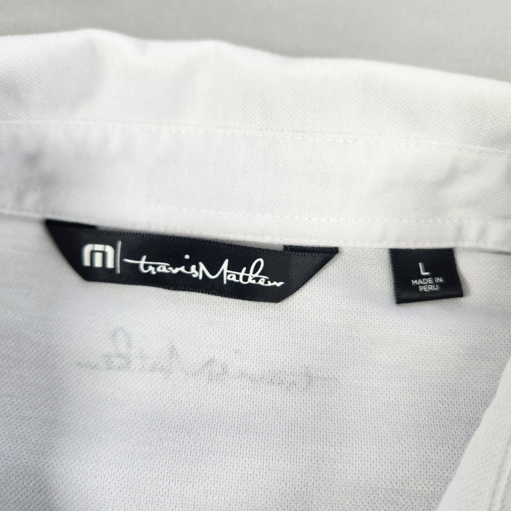 Travis Mathew Polo Shirt Mens L White USA Flag Golf Pima Cotton Blend - Picture 2 of 8